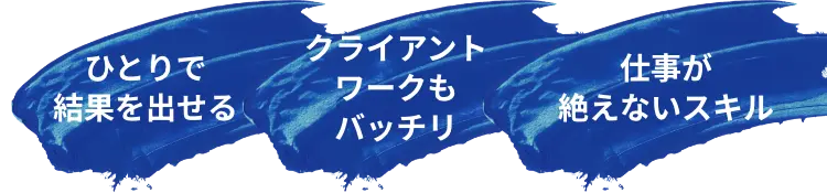ひとりで結果を出せる、クライアントワークもバッチリ、仕事が絶えないスキル