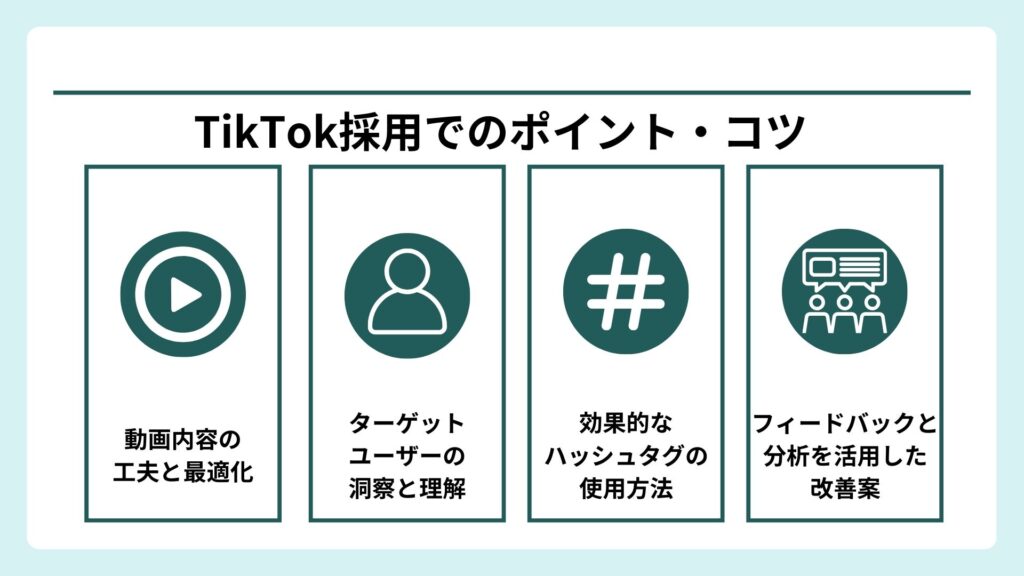 TikTokで採用する際のポイントやコツ4つをまとめた図解