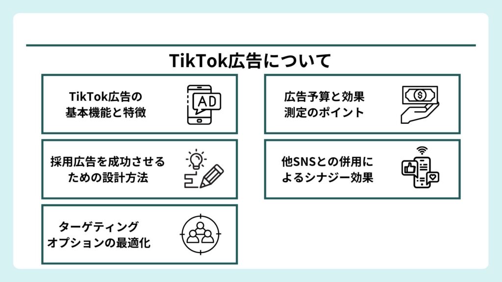 TikTokでの採用活動の際に検討される広告活用について5点をまとめた図解