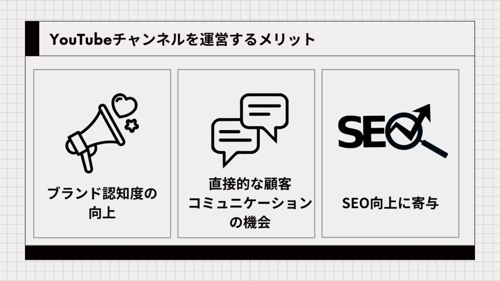 YouTubeチャンネルを運営するメリット3つをまとめた図解