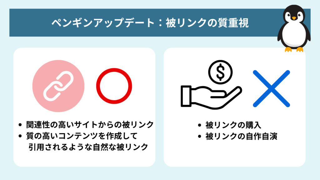 SEOのGoogleアルゴリズムアップデート、ペンギンアップデートの図解