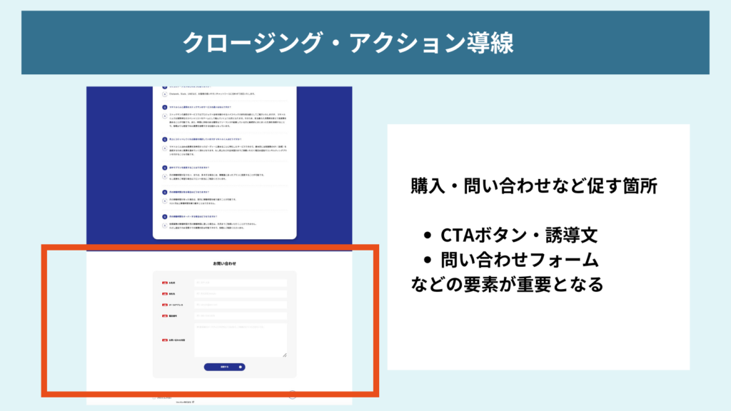 ランディングページの作り方におけるクロージングアクション導線についての図解