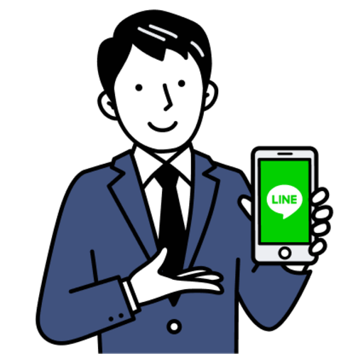 LINEの画面を見せるビジネスマンのイラスト