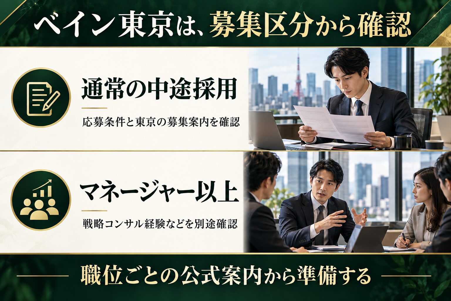 ベイン東京は通常の中途採用とマネージャー以上の募集区分から確認する