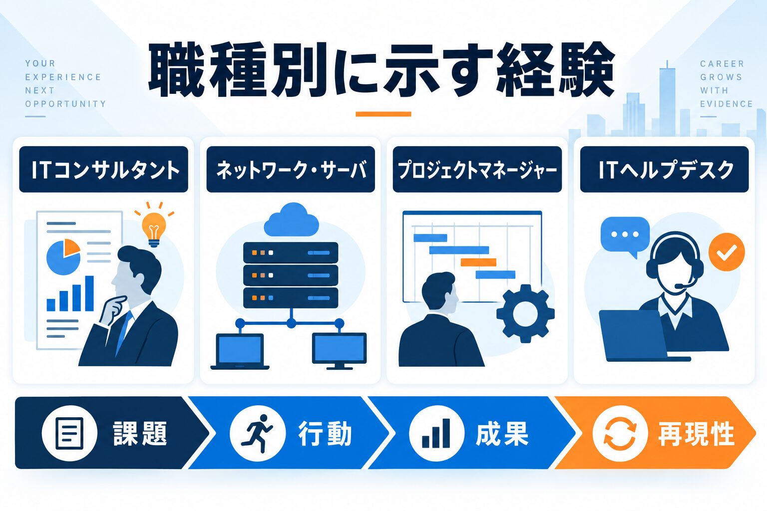 ボードルアの職種別に面接で示す経験を整理した図解