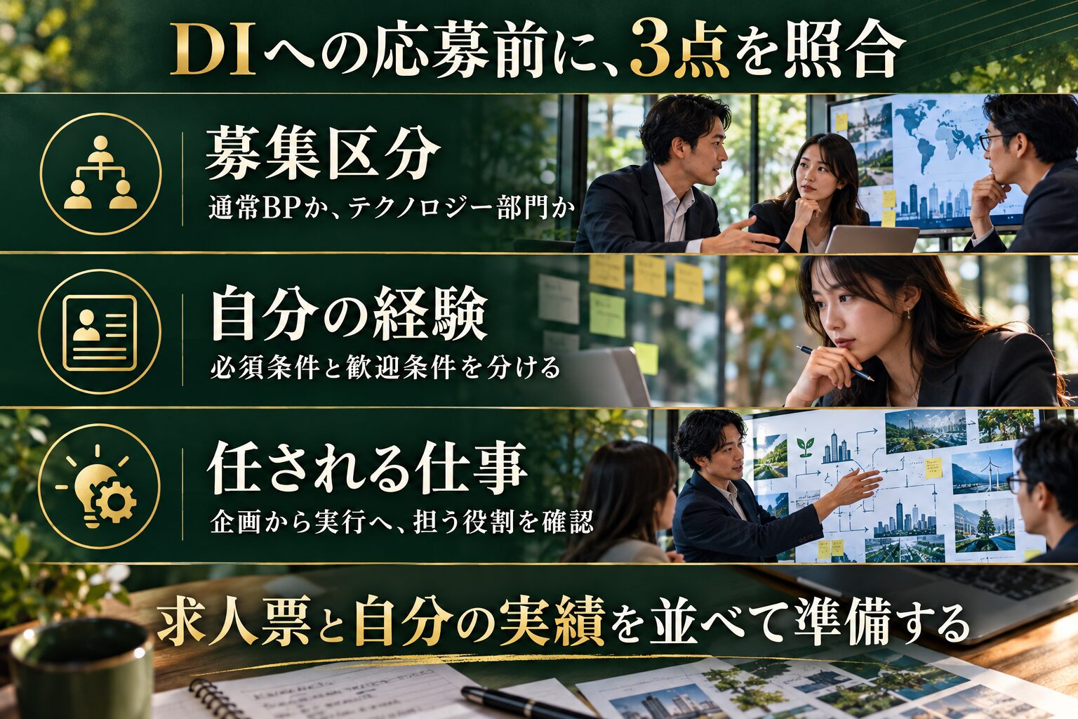 DIへの応募前に募集区分、自分の経験、任される仕事の3点を照合する