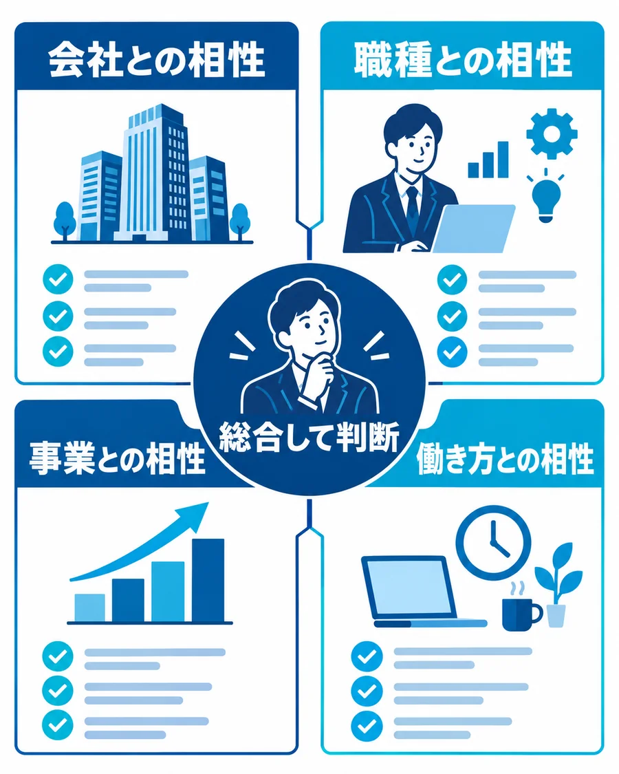 GMO転職で会社・職種・事業・働き方との相性を総合判断する図