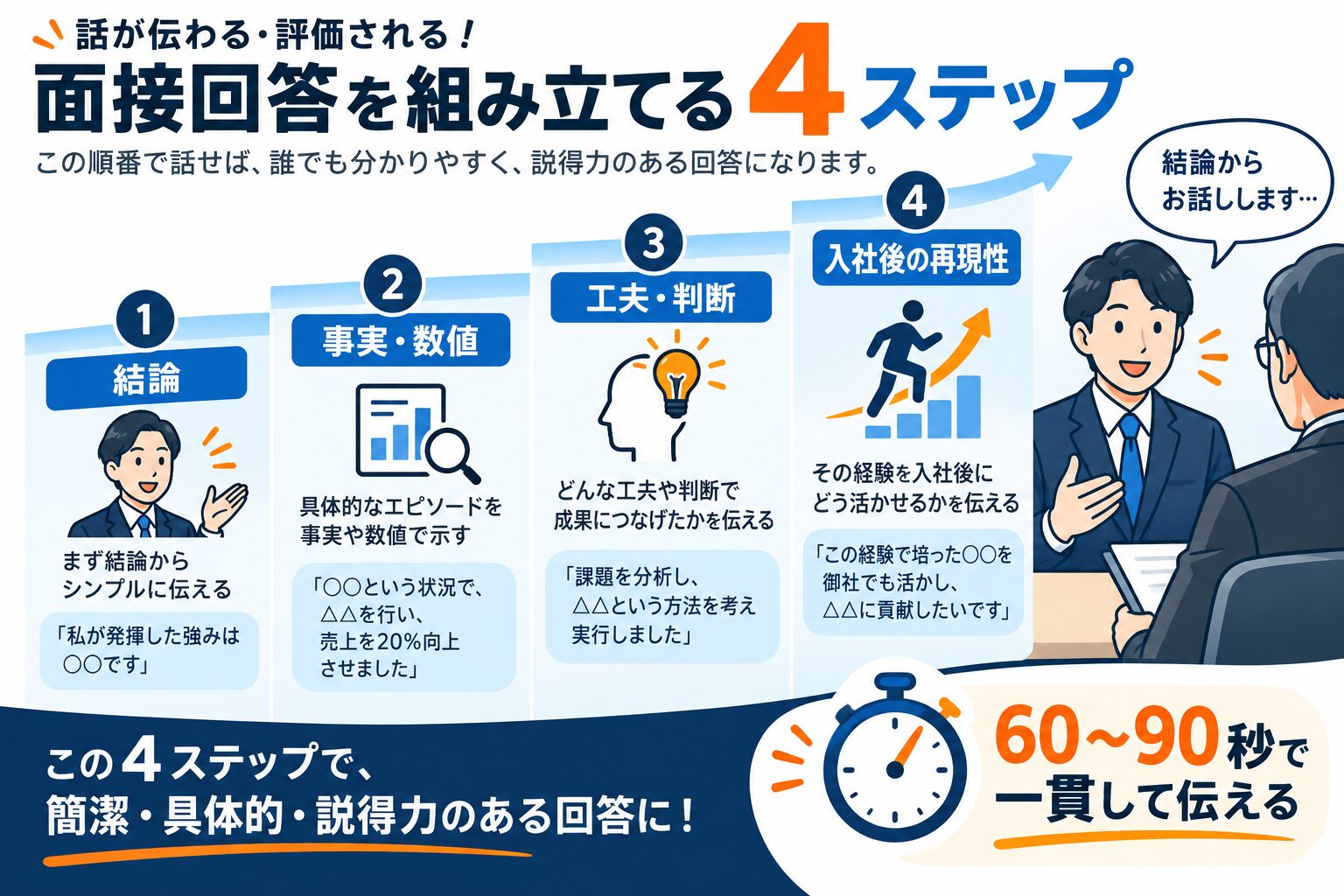 マイナビの面接回答を4ステップで組み立てる図解