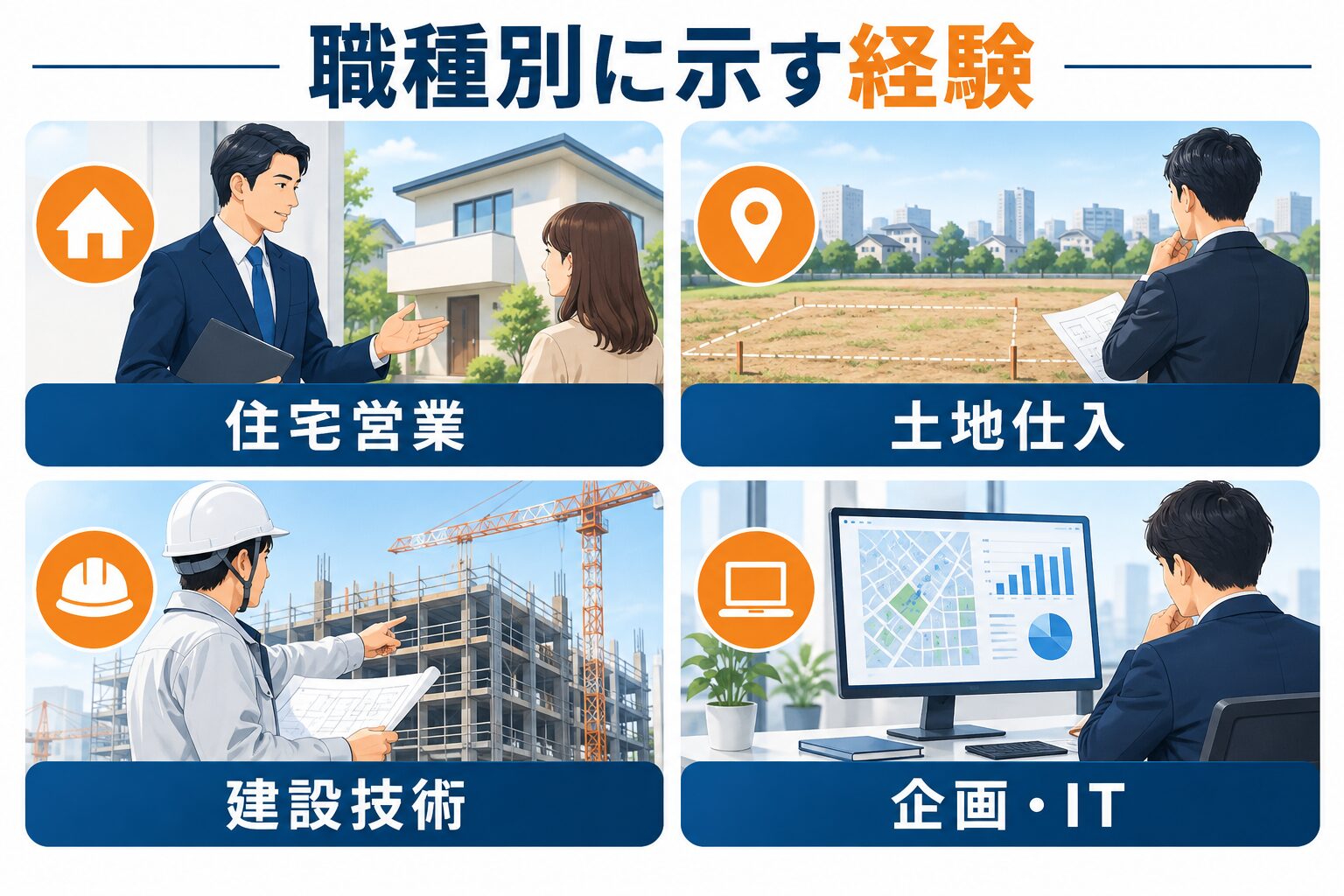 オープンハウス転職で住宅営業・土地仕入・建設技術・企画ITに示す経験