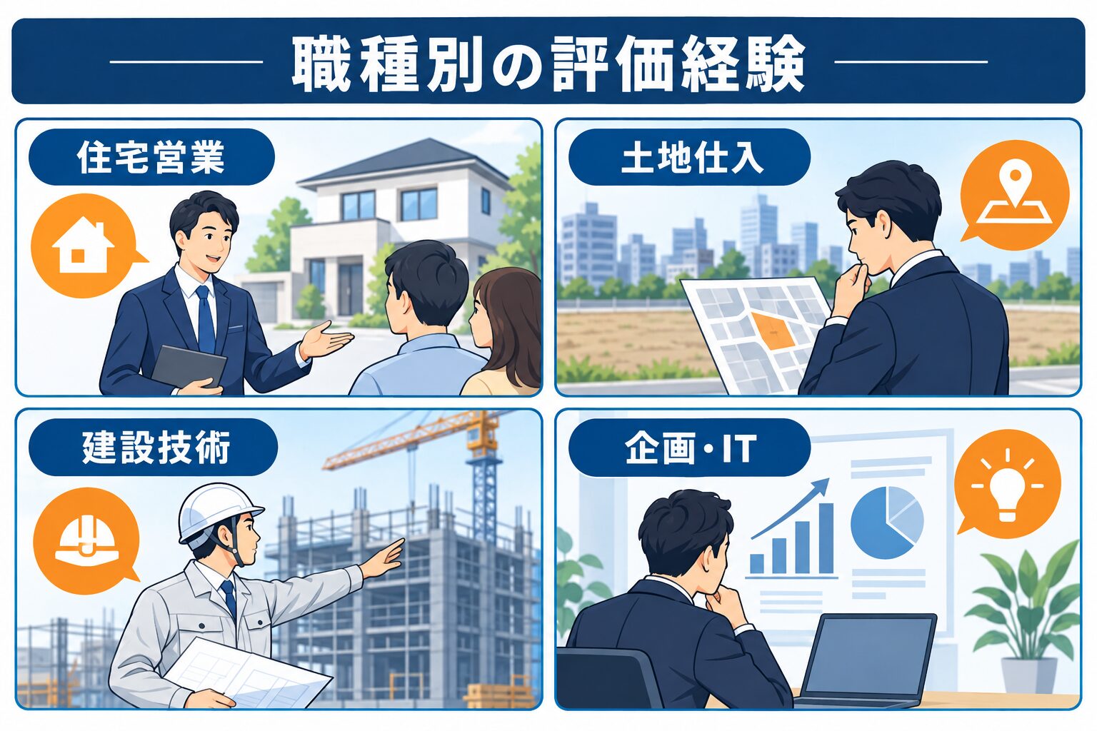 オープンハウスの面接で住宅営業・土地仕入・建設技術・企画ITに示す経験