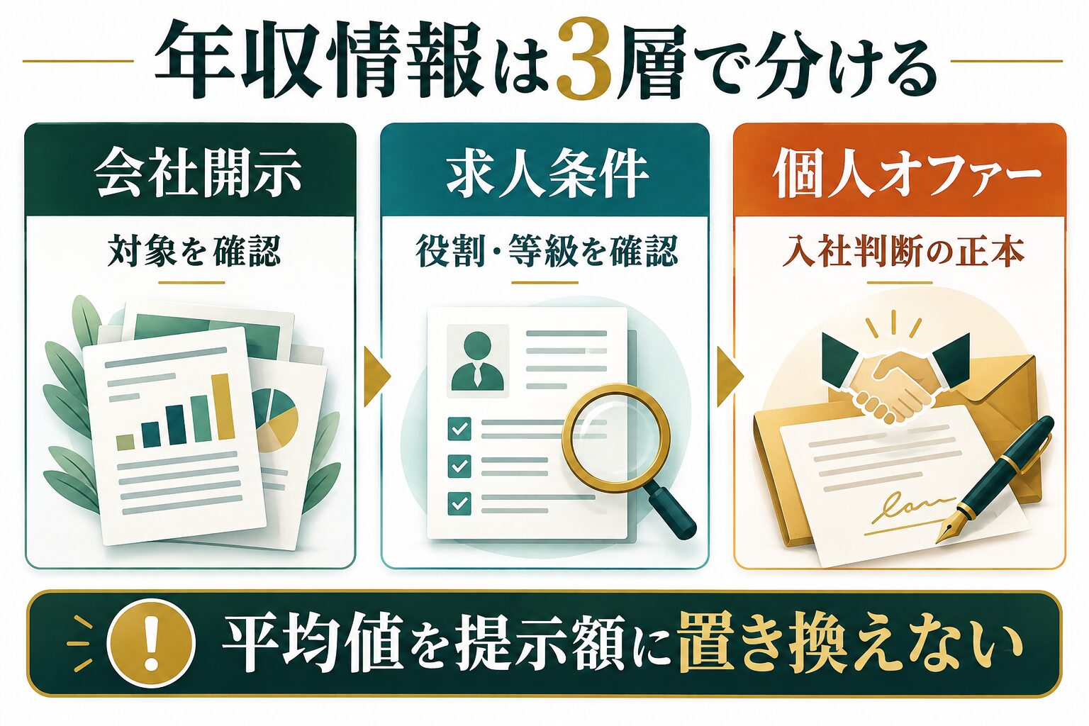 豊田通商転職の年収情報を会社開示・求人条件・個人オファーの3層で分ける図解
