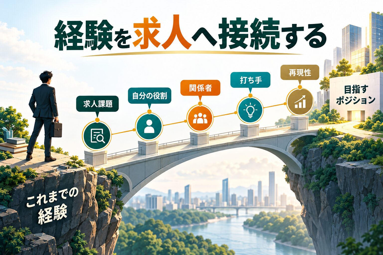 過去の経験を求人課題・役割・関係者・打ち手・再現性で接続する図解