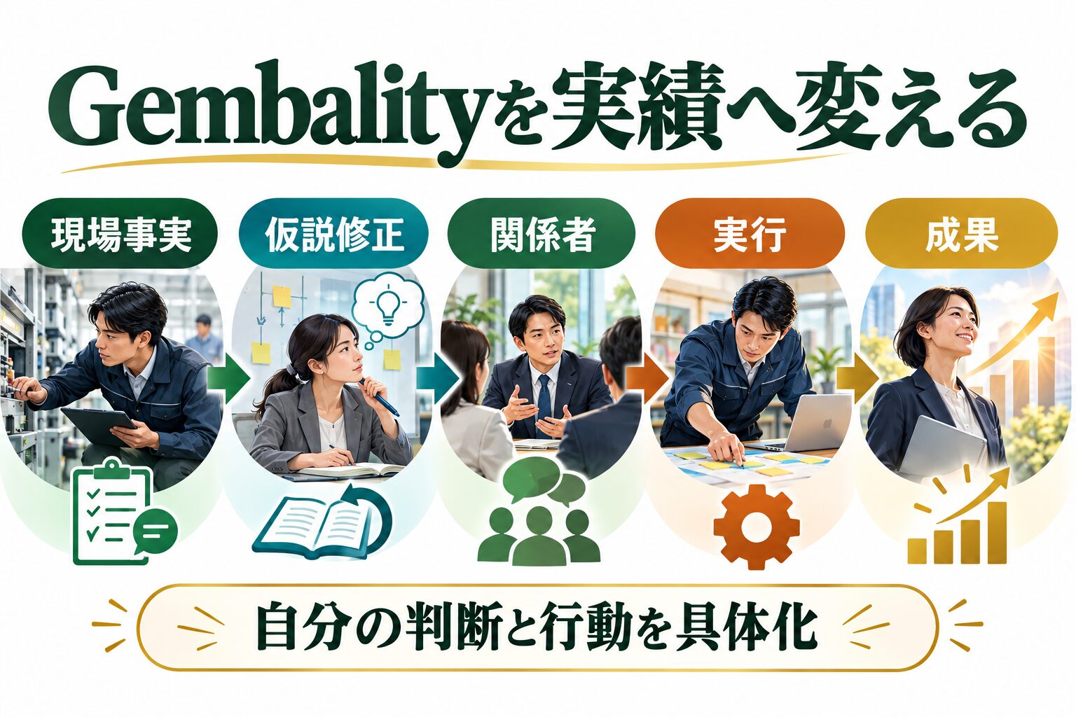 Gembalityを現場事実・仮説修正・関係者・実行・成果へ落とす図解